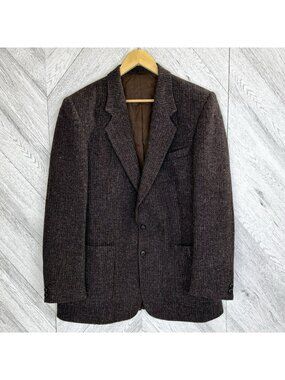 Vintage Harris Tweed Blazer Sport Coat Jacket Mens Size 42T 100% Wool Brown